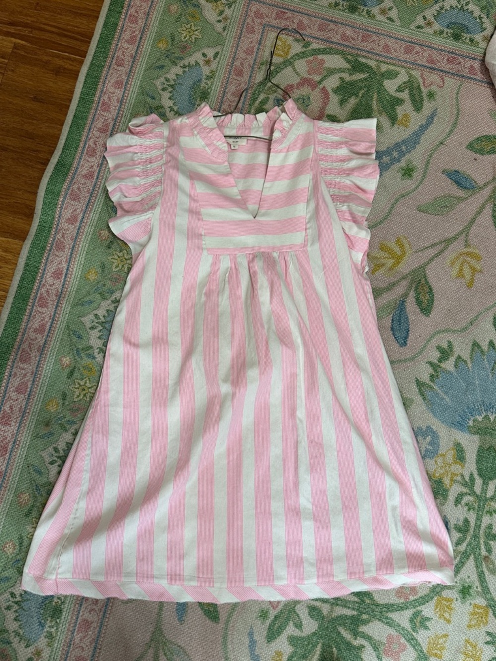 Umgee Pink and White Striped Ruffle Sleeve Dress